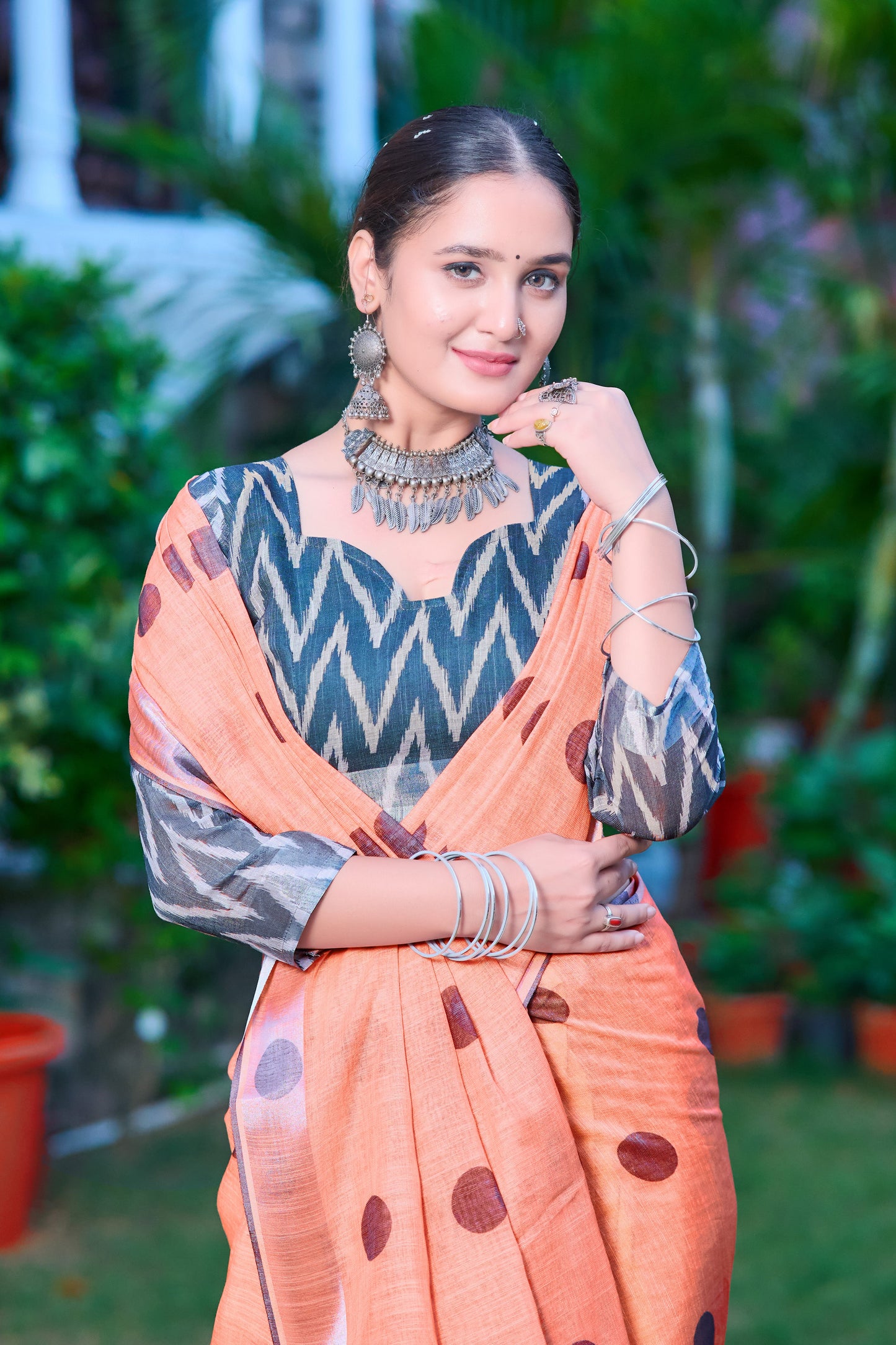 Charming Orange Color Color Pure Cotton Lilen With Digital Printed Designer Saree