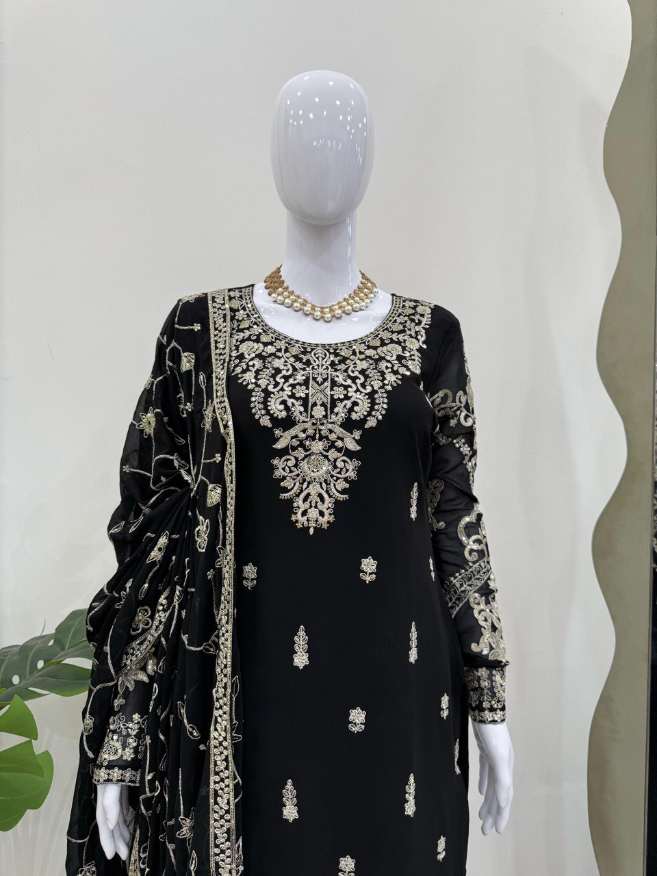 Ceremony Wear Black Color Faux Georgette And Thread With Sequence Work Salwar Suit