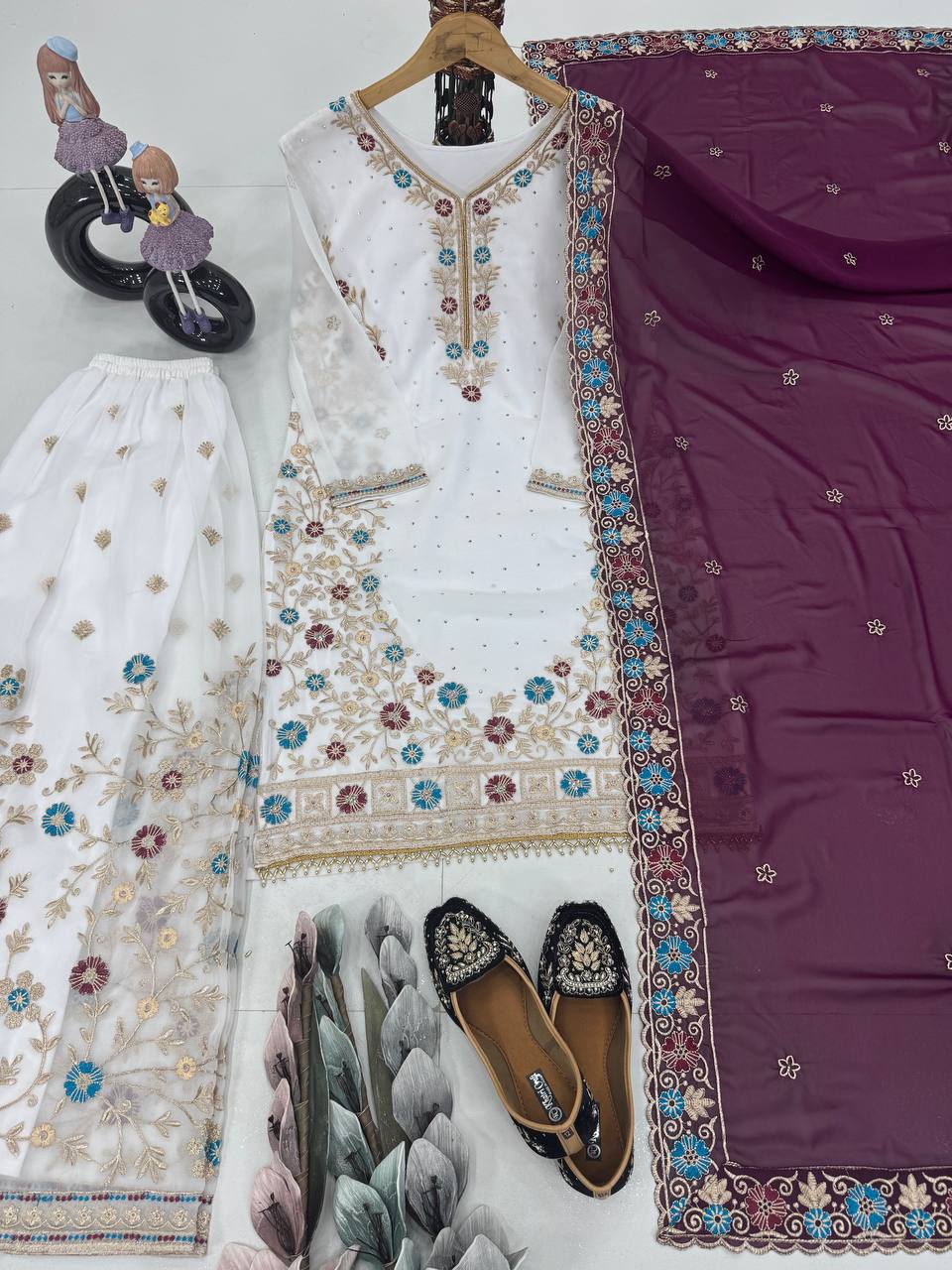 Wedding Wear Purple Color Heavy Faux Georgette Embroidery Sequences With Stone Hand Work Palazzo Suit