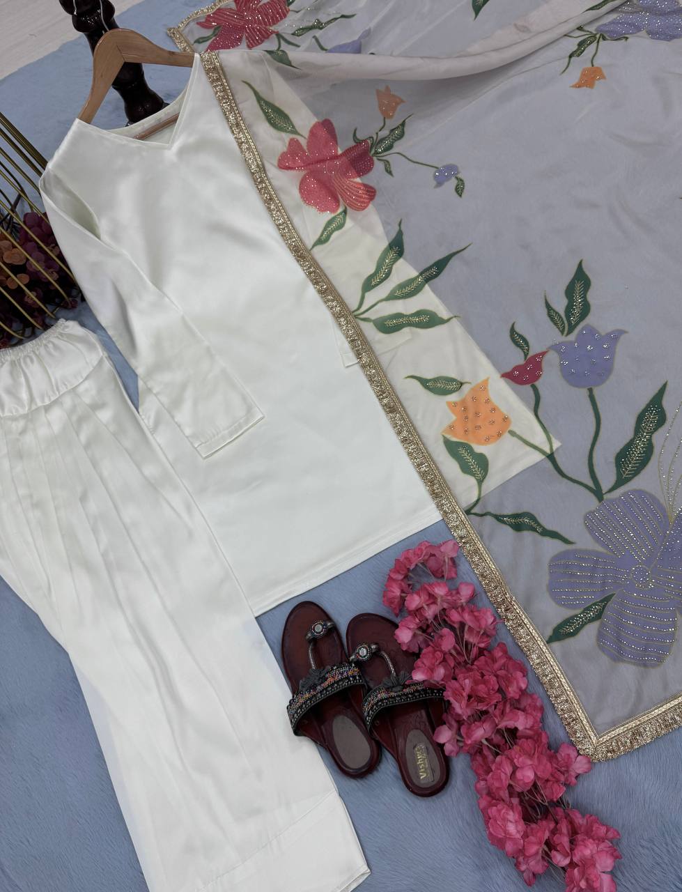 Blissful Off White Color Heavy Japan Satin Silk Beautiful Salwar Suit