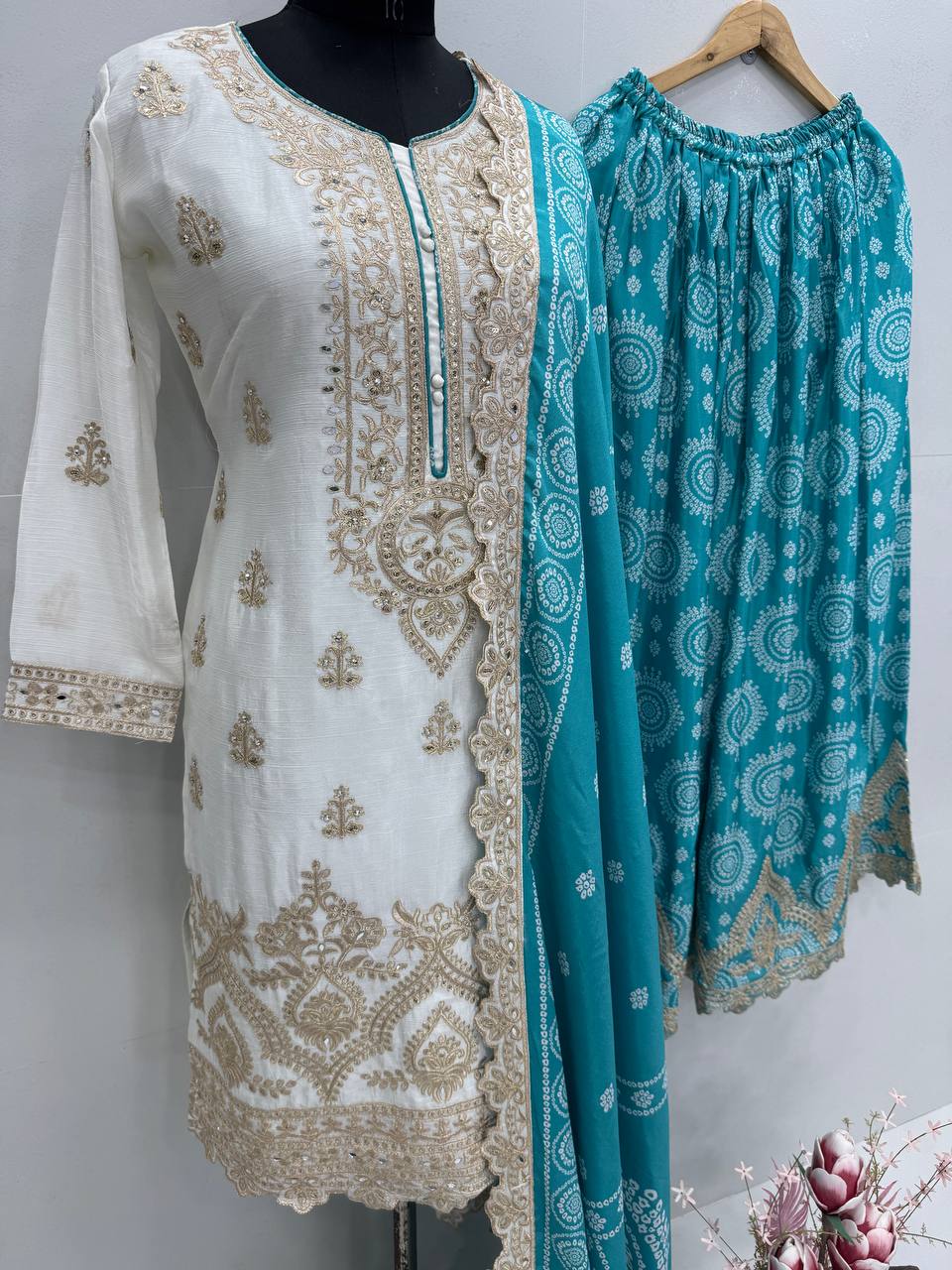 Outstanding Sky Green Color Heavy Embroidered Sequence Coding Work With Real Mirror Hand Work Sharara Suit