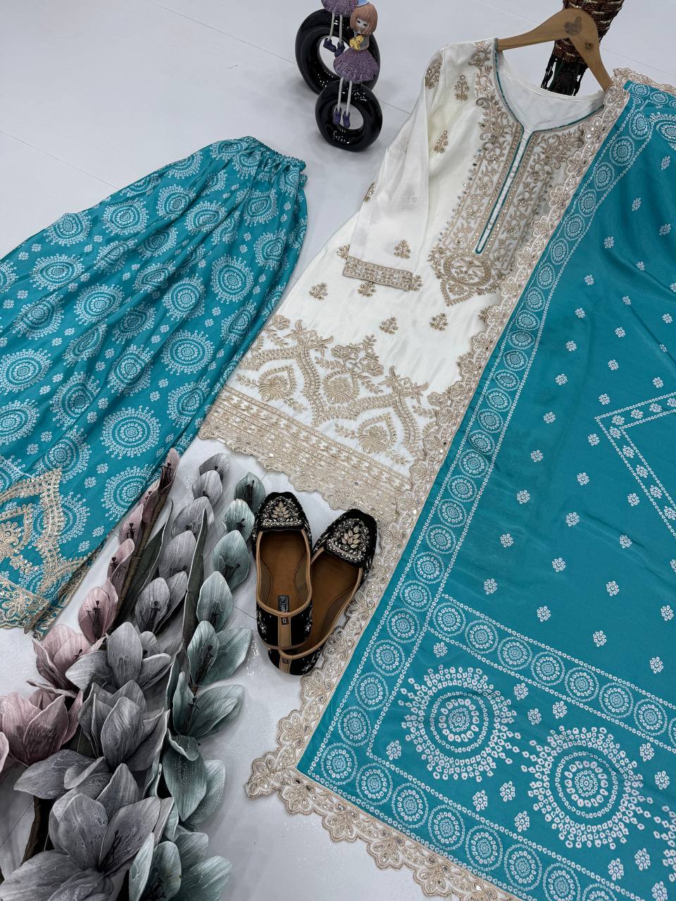 Outstanding Sky Green Color Heavy Embroidered Sequence Coding Work With Real Mirror Hand Work Sharara Suit