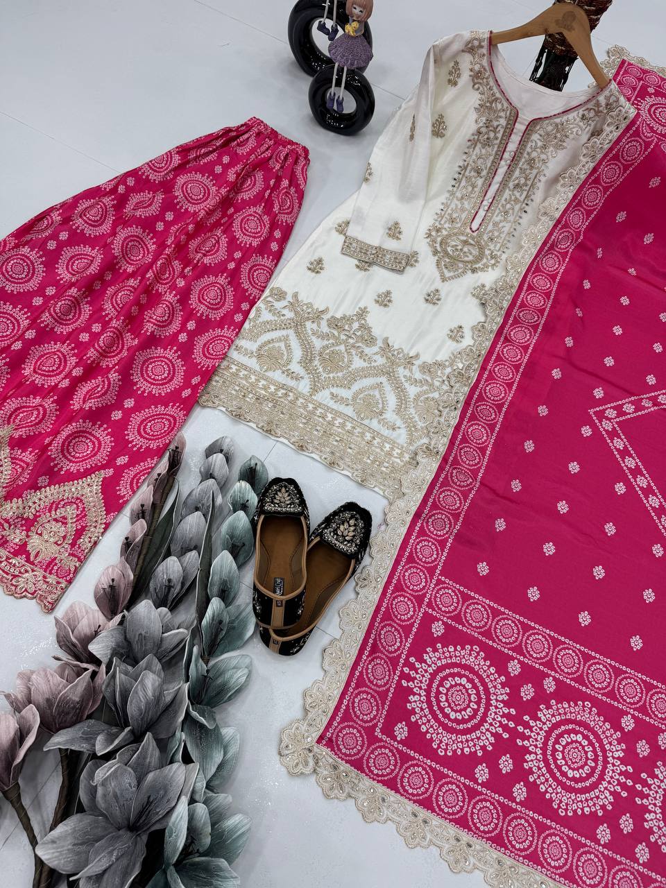 Outstanding Pink Color Heavy Embroidered Sequence Coding Work With Real Mirror Hand Work Sharara Suit