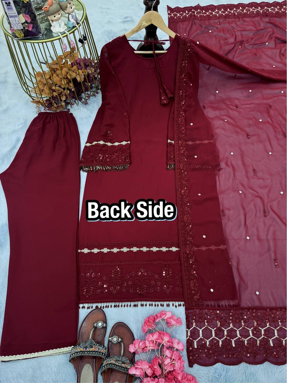 Exclusive Maroon Color Heavy Faux Georgette With Heavy Embroidery Sequence Work Salwar Suit