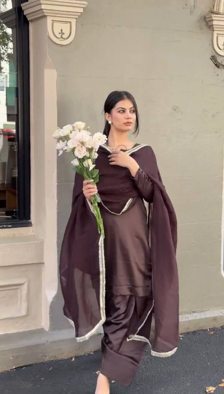 Trending Latest Collection Wine Color Japan Satin Designer Salwar Suit