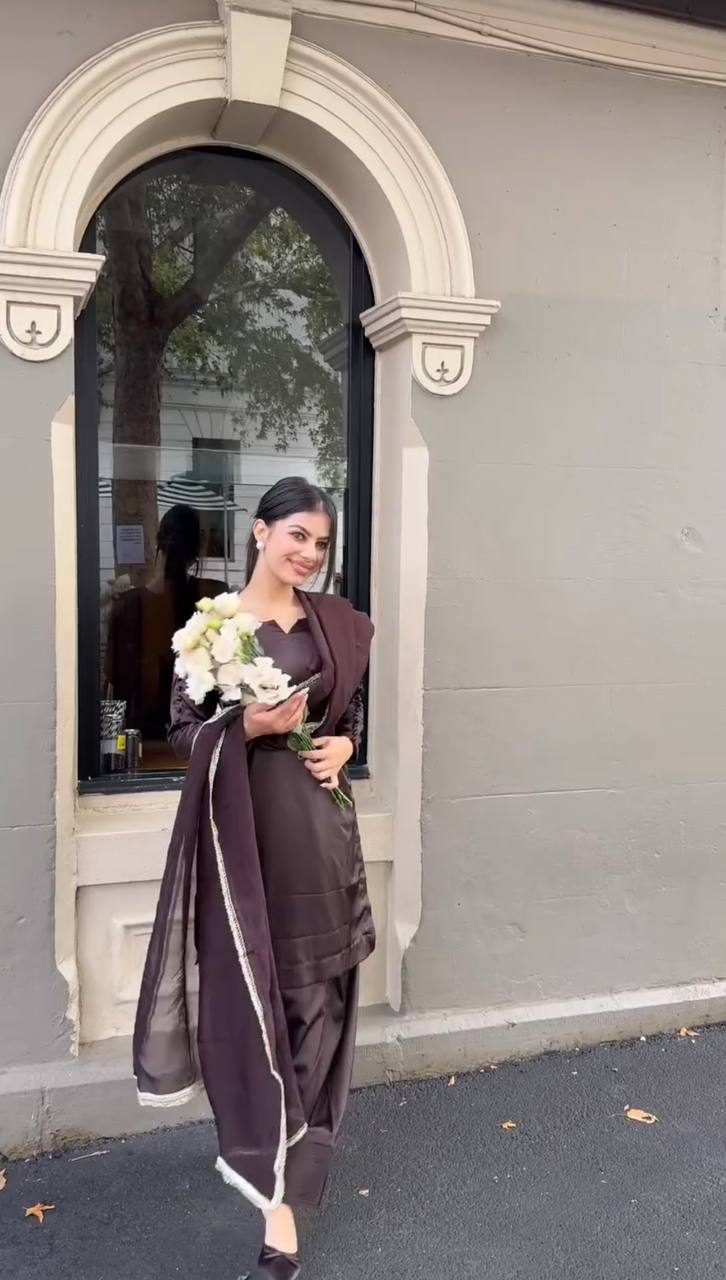 Trending Latest Collection Wine Color Japan Satin Designer Salwar Suit