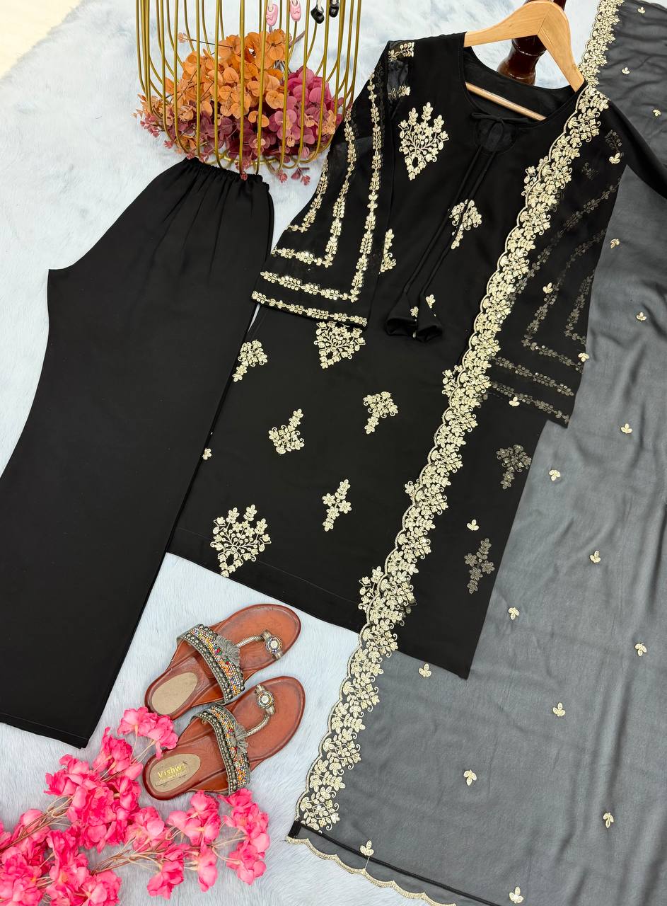 Wedding Wear Black Color Heavy Faux Georgette With Heavy Embroidery Work Salwar Suit