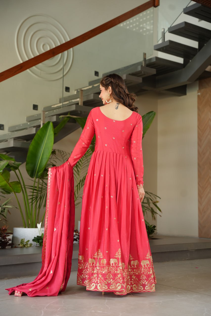 Wedding Wear Light Pink Color Chinon With Embroidery Zari Sequins Work Designer Gown
