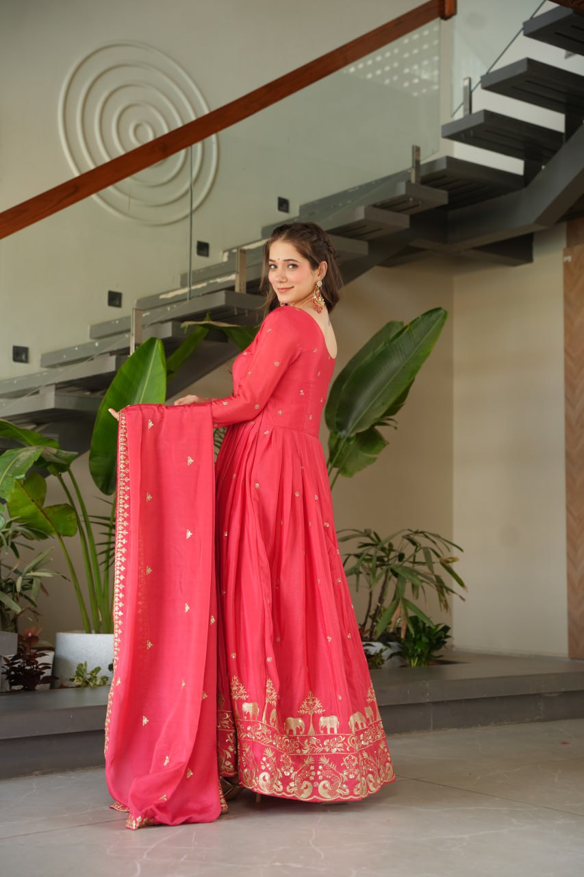 Wedding Wear Light Pink Color Chinon With Embroidery Zari Sequins Work Designer Gown