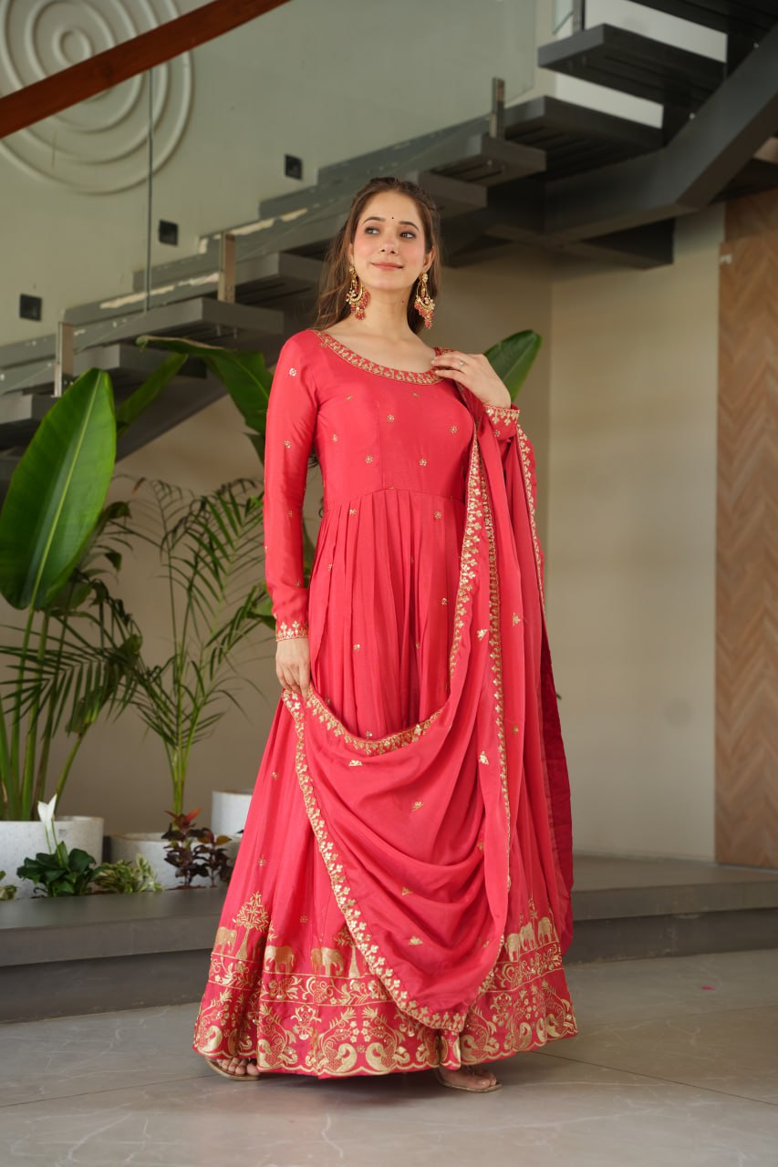 Wedding Wear Light Pink Color Chinon With Embroidery Zari Sequins Work Designer Gown