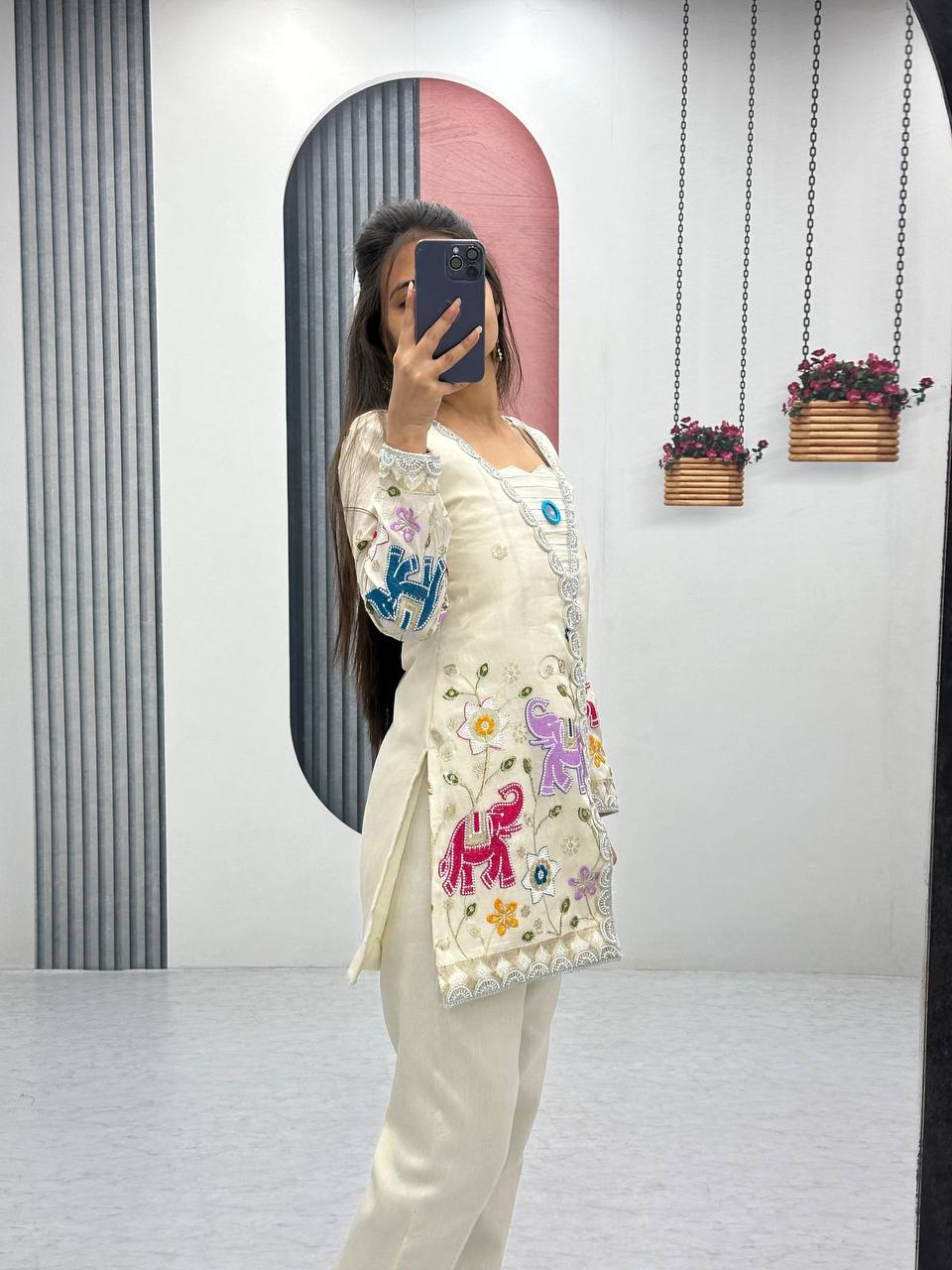 Wedding Wear Off White Color Heavy Embroidery Thread With Sequence Work Top With Pent