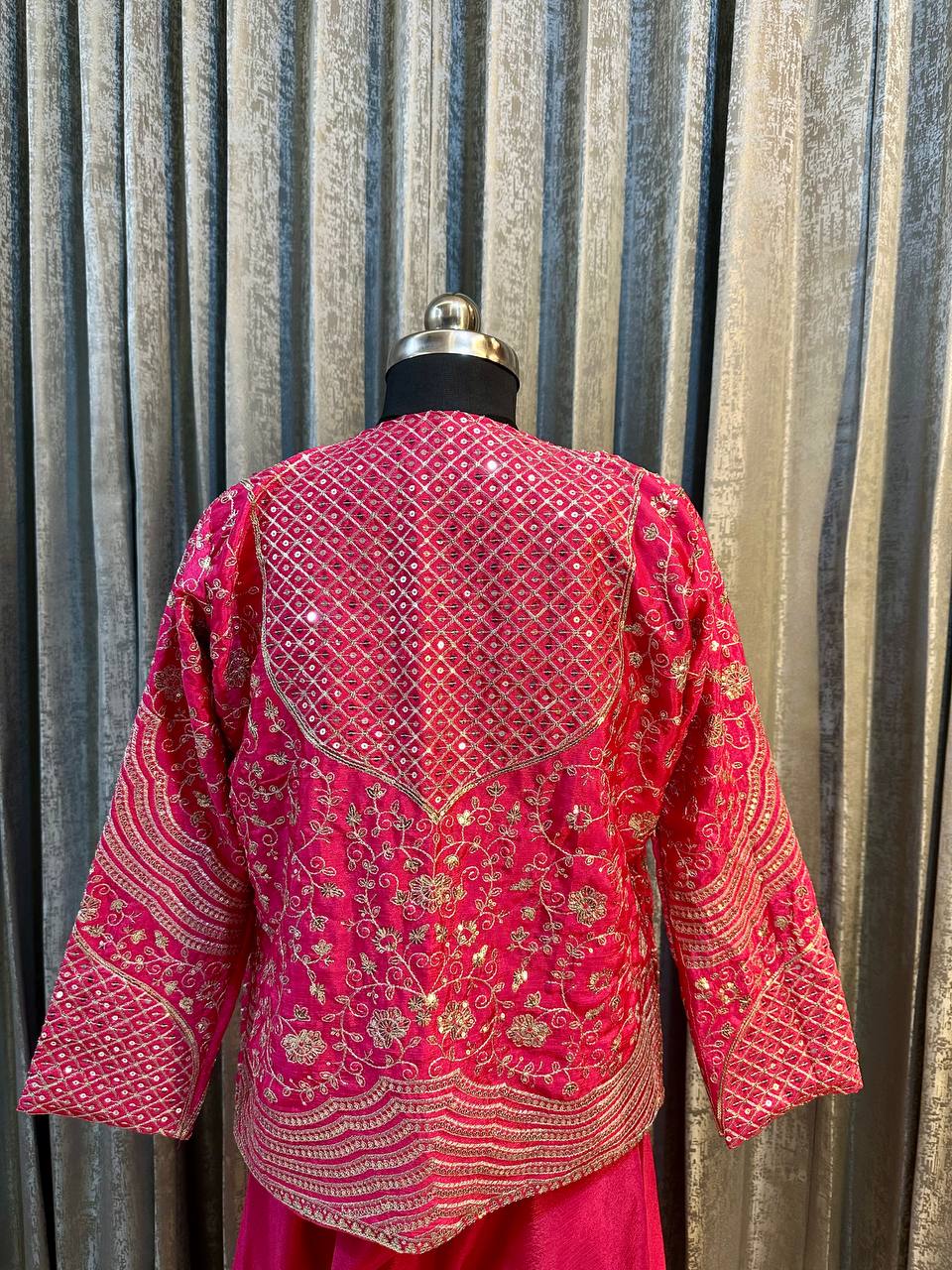 Wedding Wear Pink Color Chinon Silk Embroidery Sequins Thread Work Koti With Palazzo Suit