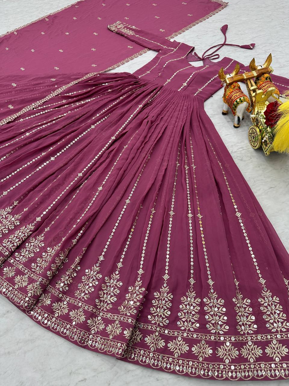 Gorgeous Lavender Color Faux Georgette With Sequence Embroidery Work Beautiful Gown
