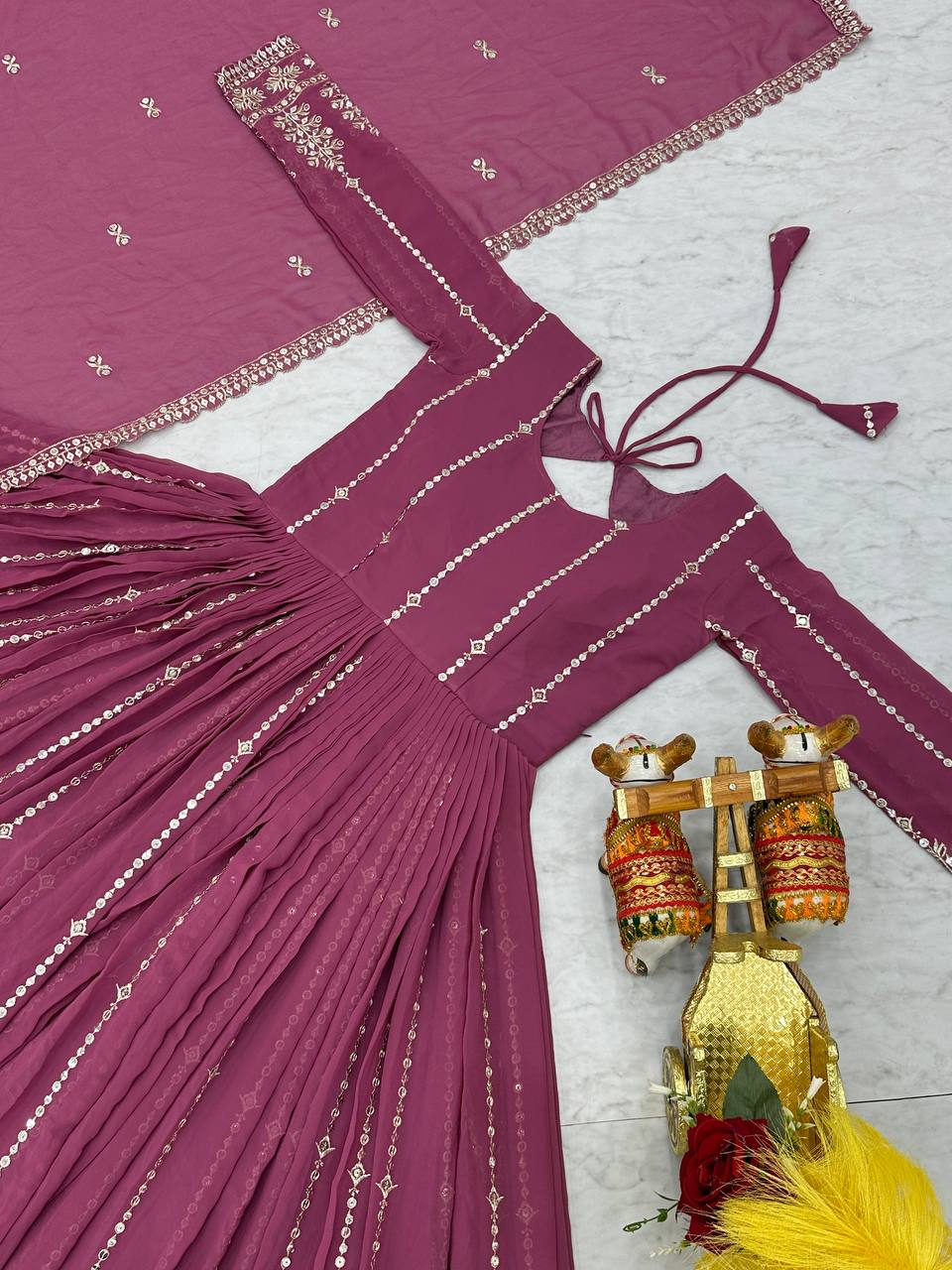 Gorgeous Lavender Color Faux Georgette With Sequence Embroidery Work Beautiful Gown