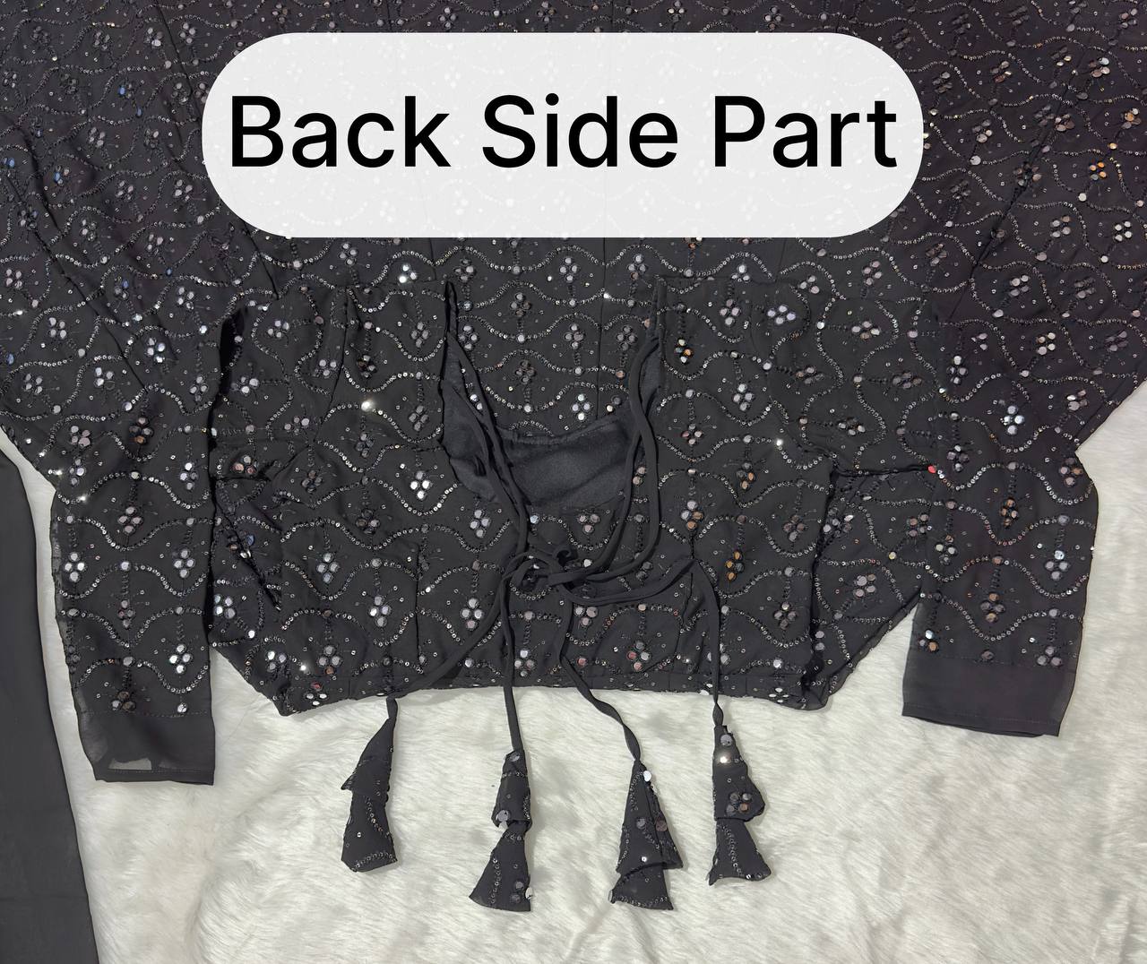 Alluring Black Color Faux Blooming With Heavy Sequins And Thread Embroidered Work Palazzo Suit