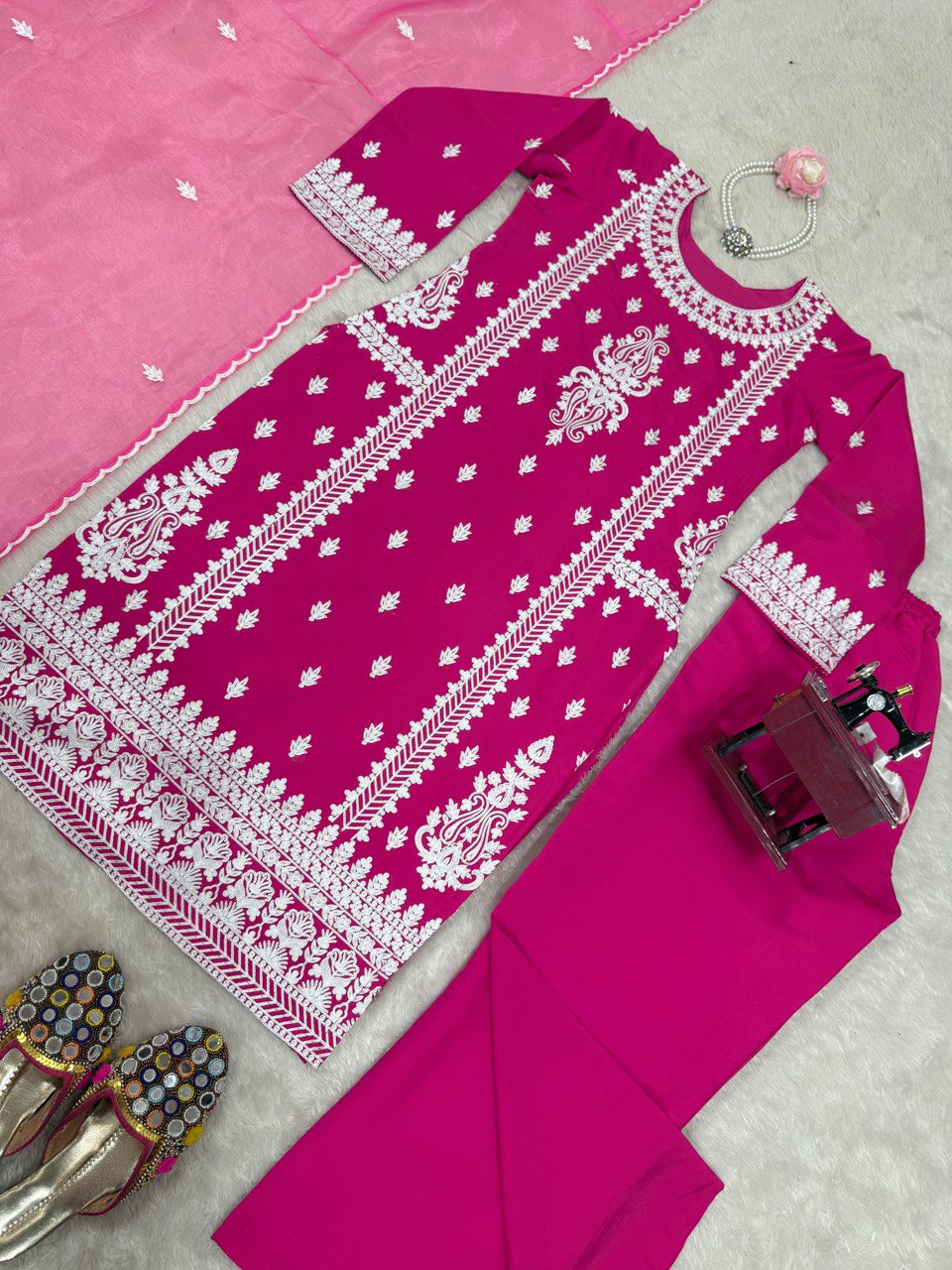 Function Wear Pink Color Roman Silk Chine Stitch Silk Beautiful Salwar Suit