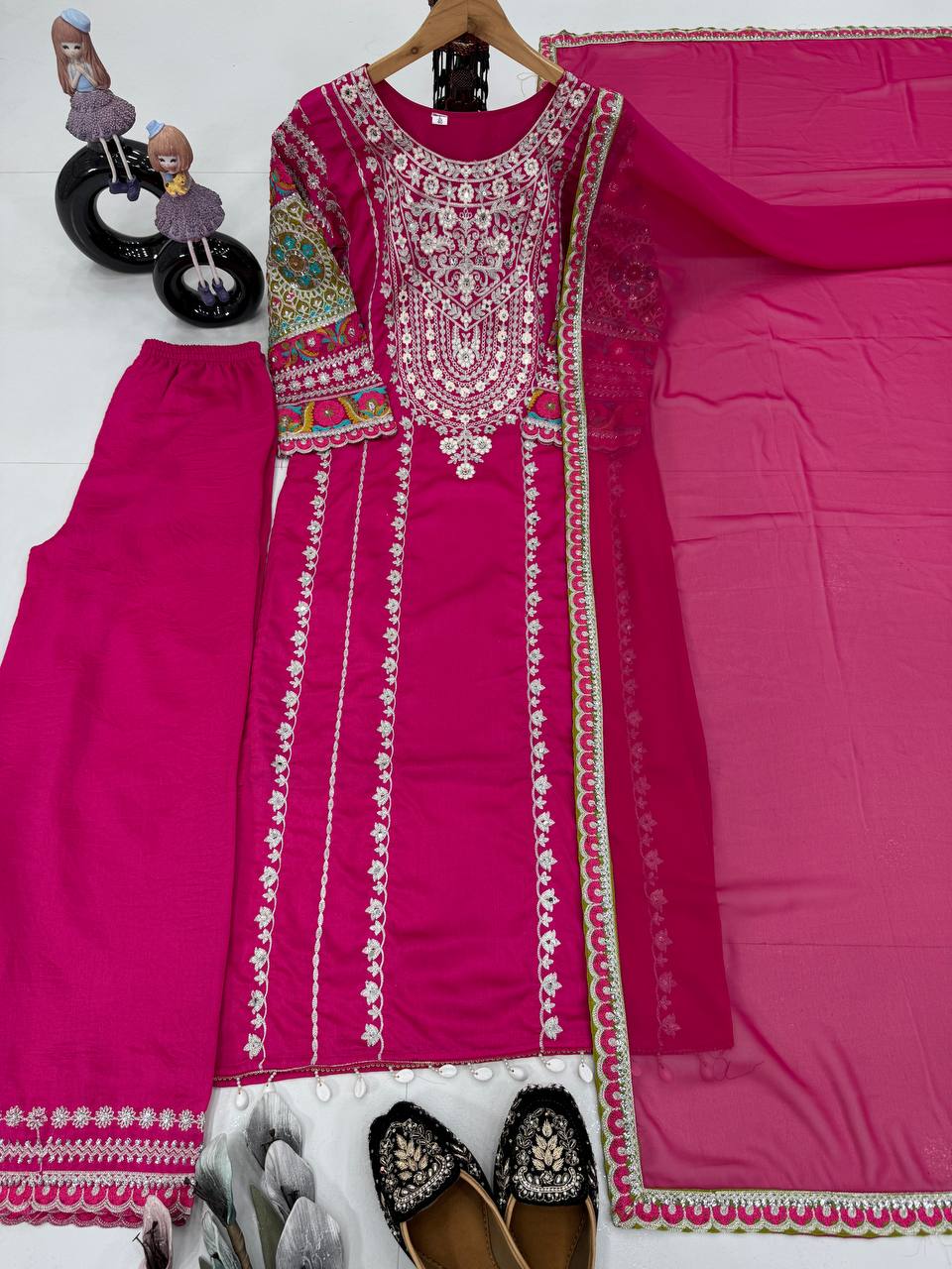Blissful Pink Color Heavy Vichitra Silk Embroidery Sequences With Real Mirror Work Palazzo Suit