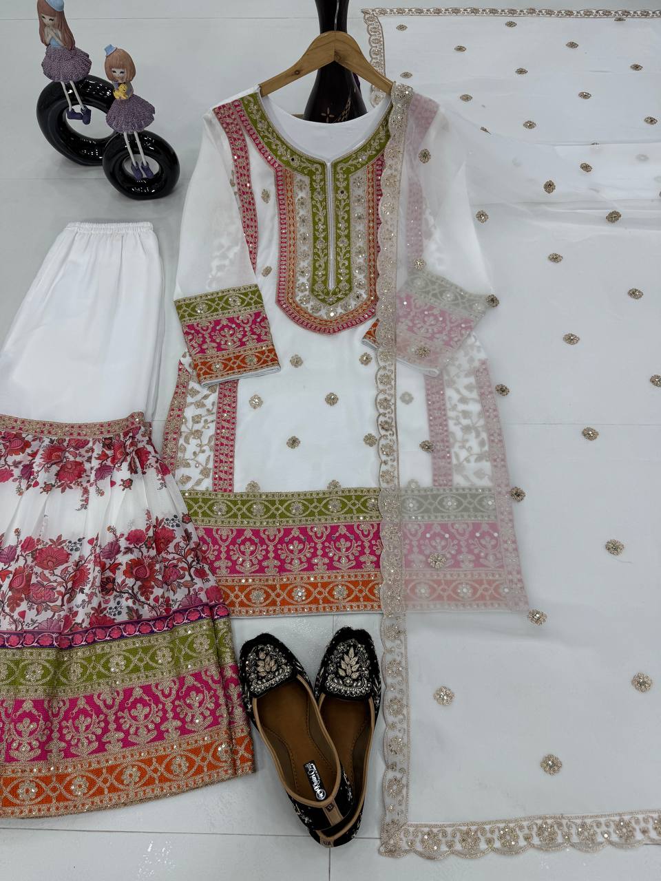 Ravishing White Color Heavy Fuax Georgette Embroidery Sequences Work Palazzo Suit