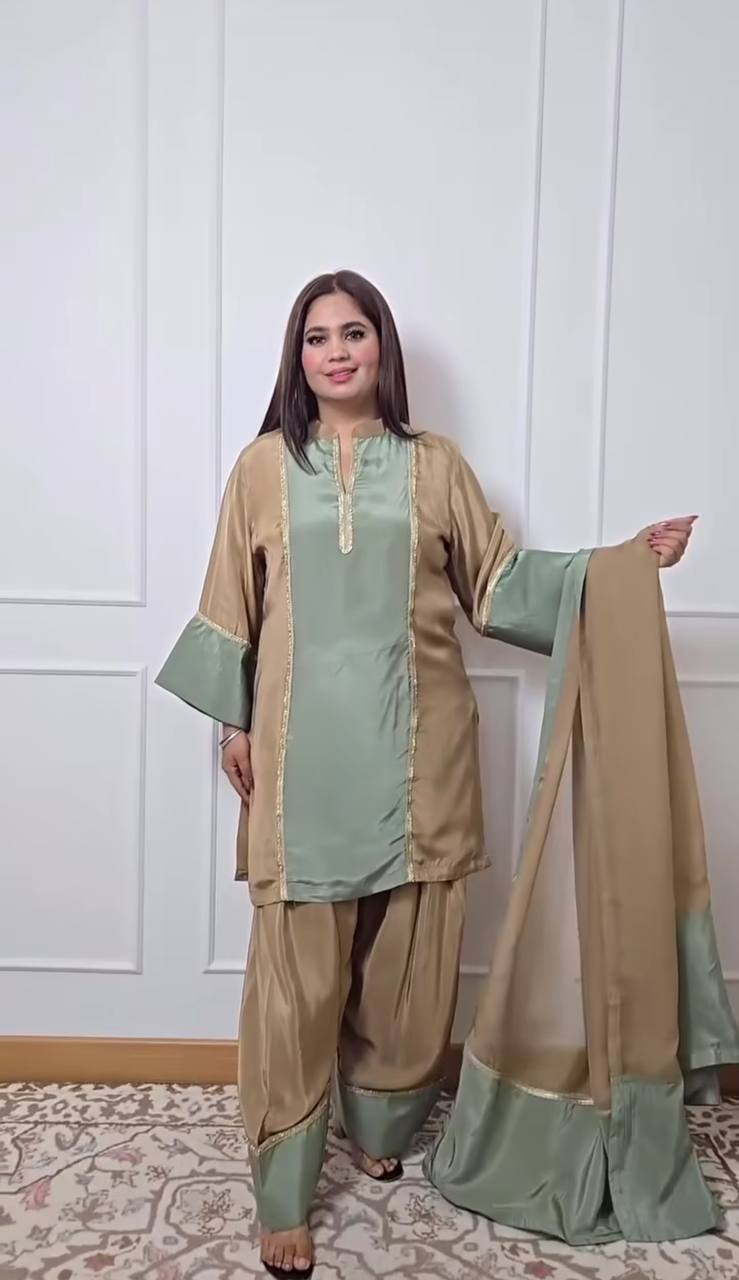 Wedding Wear Multi Color Natural Satin Designer Palazzo Suit