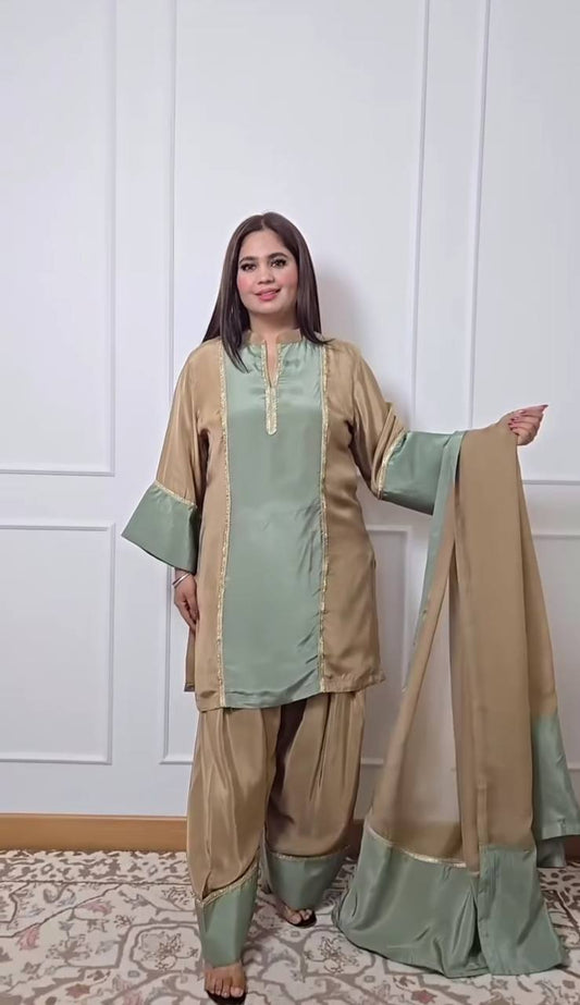Wedding Wear Multi Color Natural Satin Designer Palazzo Suit