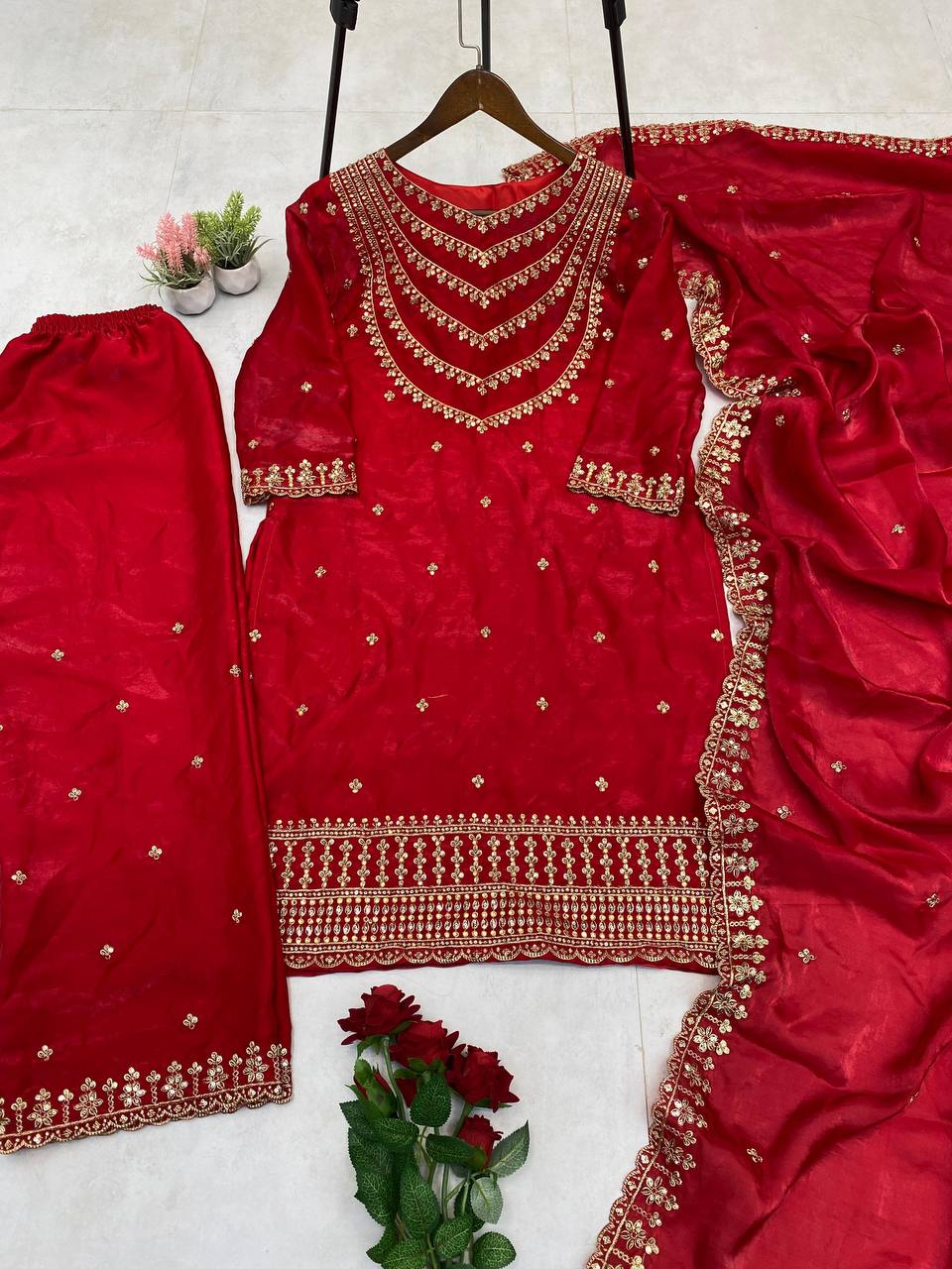 Alluring Dark Red Color Fendi Silk Sequence Embroidery Work Salwar Suit