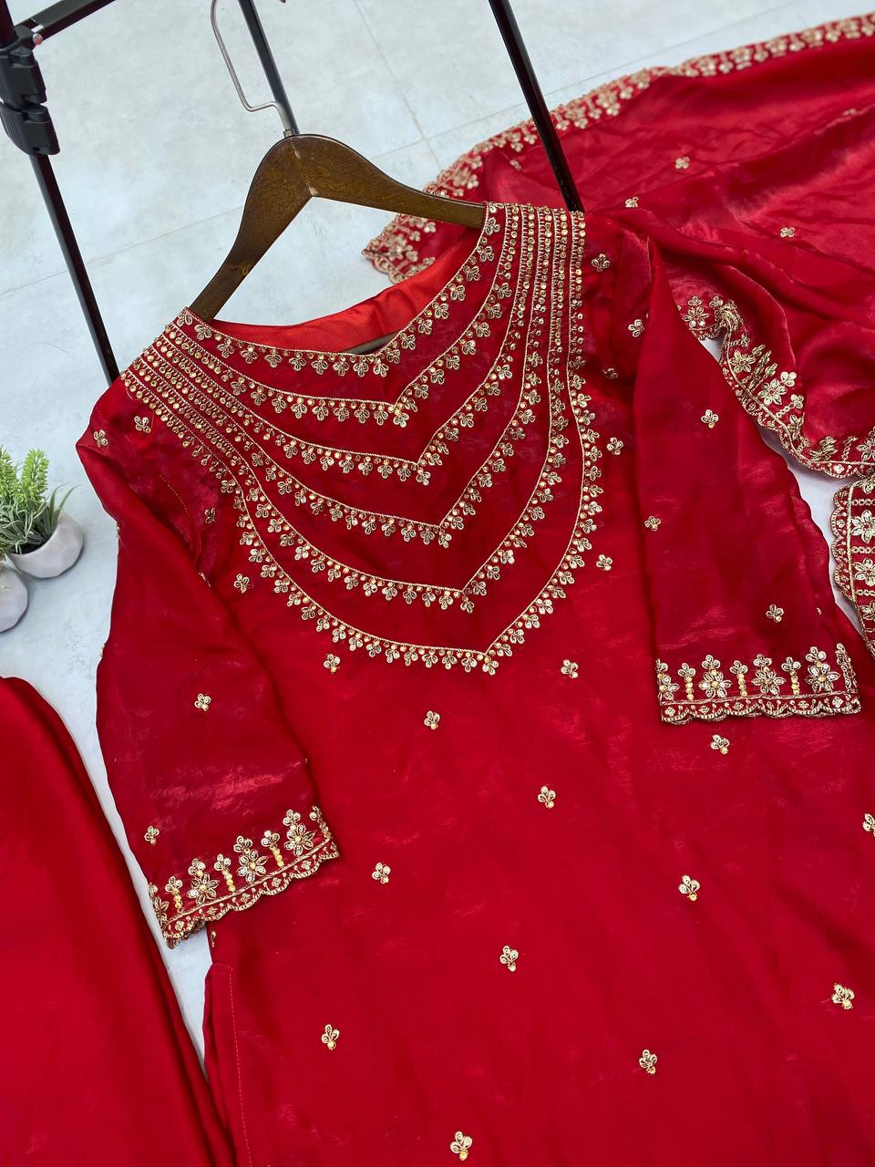 Alluring Dark Red Color Fendi Silk Sequence Embroidery Work Salwar Suit