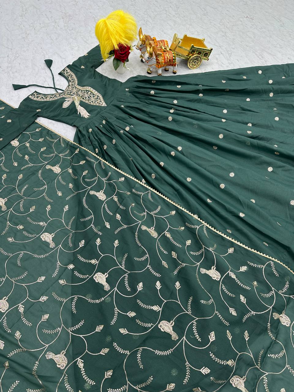Marvelous Green Color Pure Star Georgette With Embroidery Work Beautiful Gown