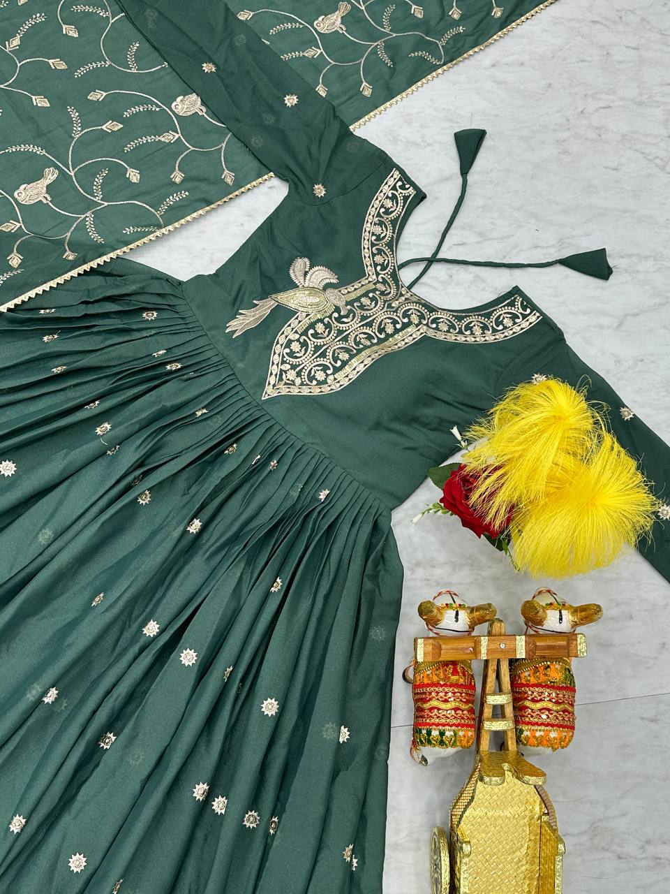 Marvelous Green Color Pure Star Georgette With Embroidery Work Beautiful Gown