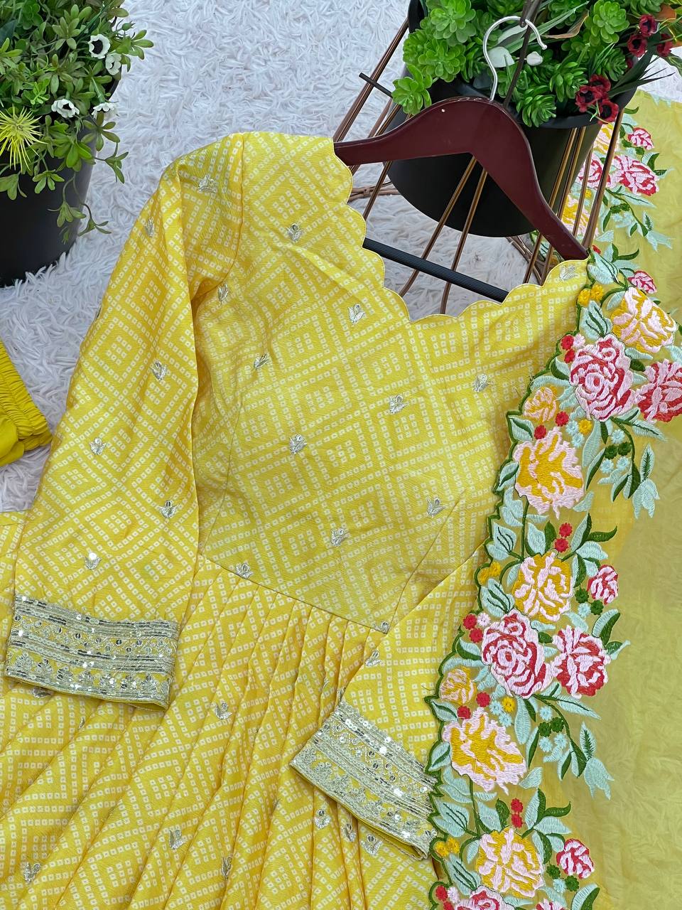 Party Wear Yellow Color Chinon Silk With Embroidery Sequence Work Gown