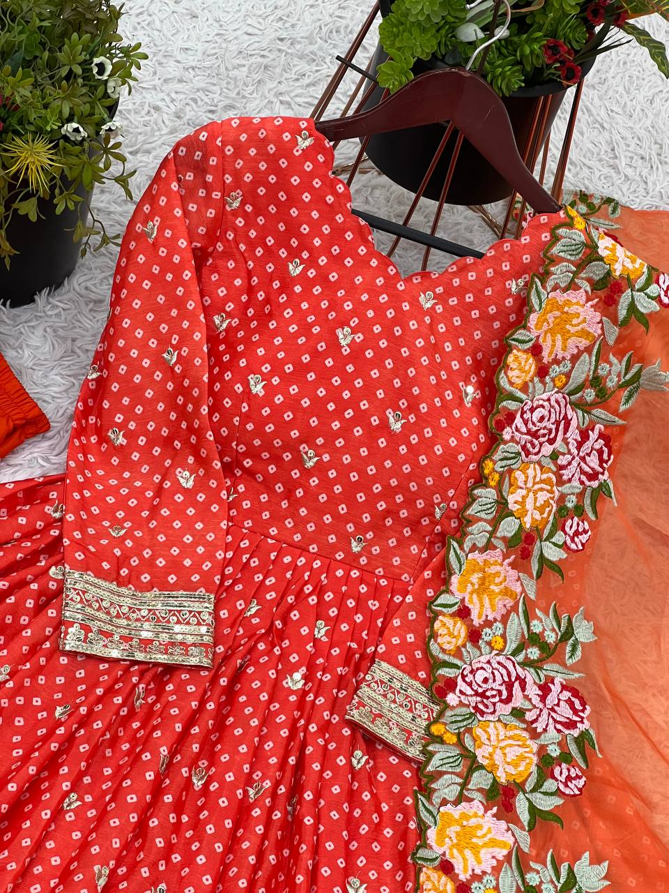 Party Wear Orange Color Chinon Silk With Embroidery Sequence Work Gown