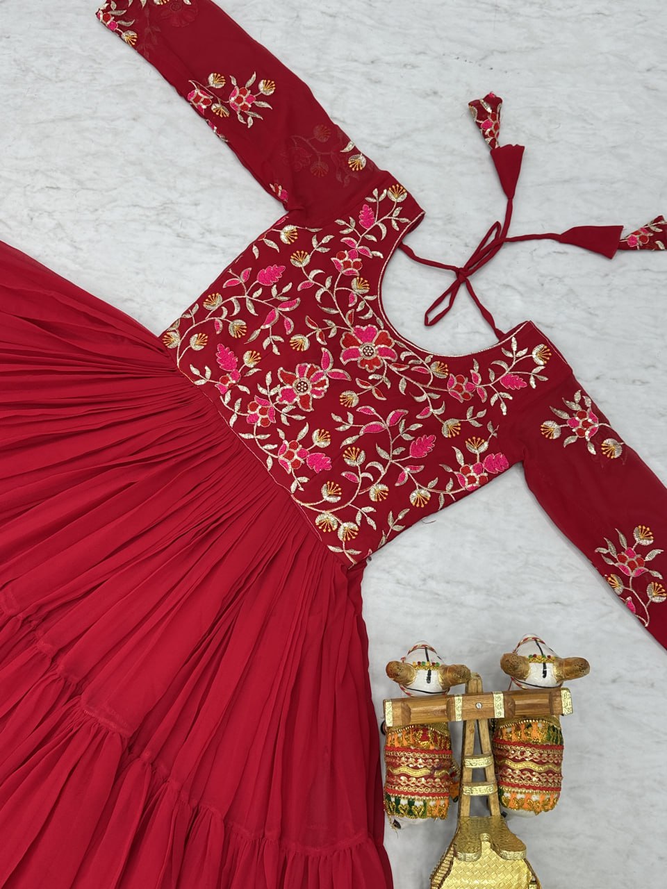 Trendy Red Color Faux Georgette With Sequence Thread Work Gown