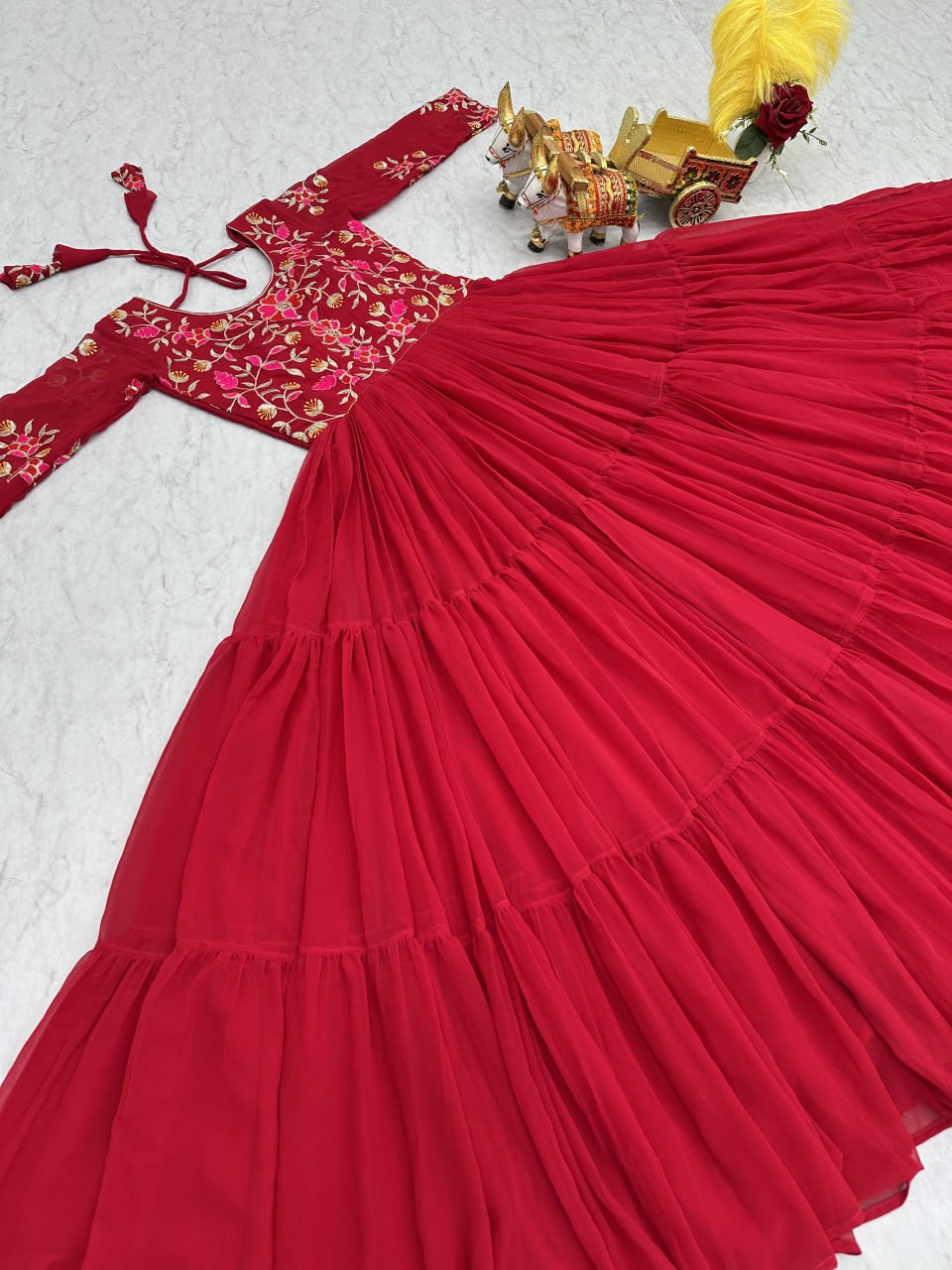 Trendy Red Color Faux Georgette With Sequence Thread Work Gown