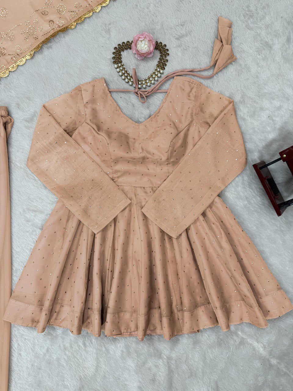 Party Wear Cream Color Tabby Organza With Mukesh Work Designer Palazzo Suit