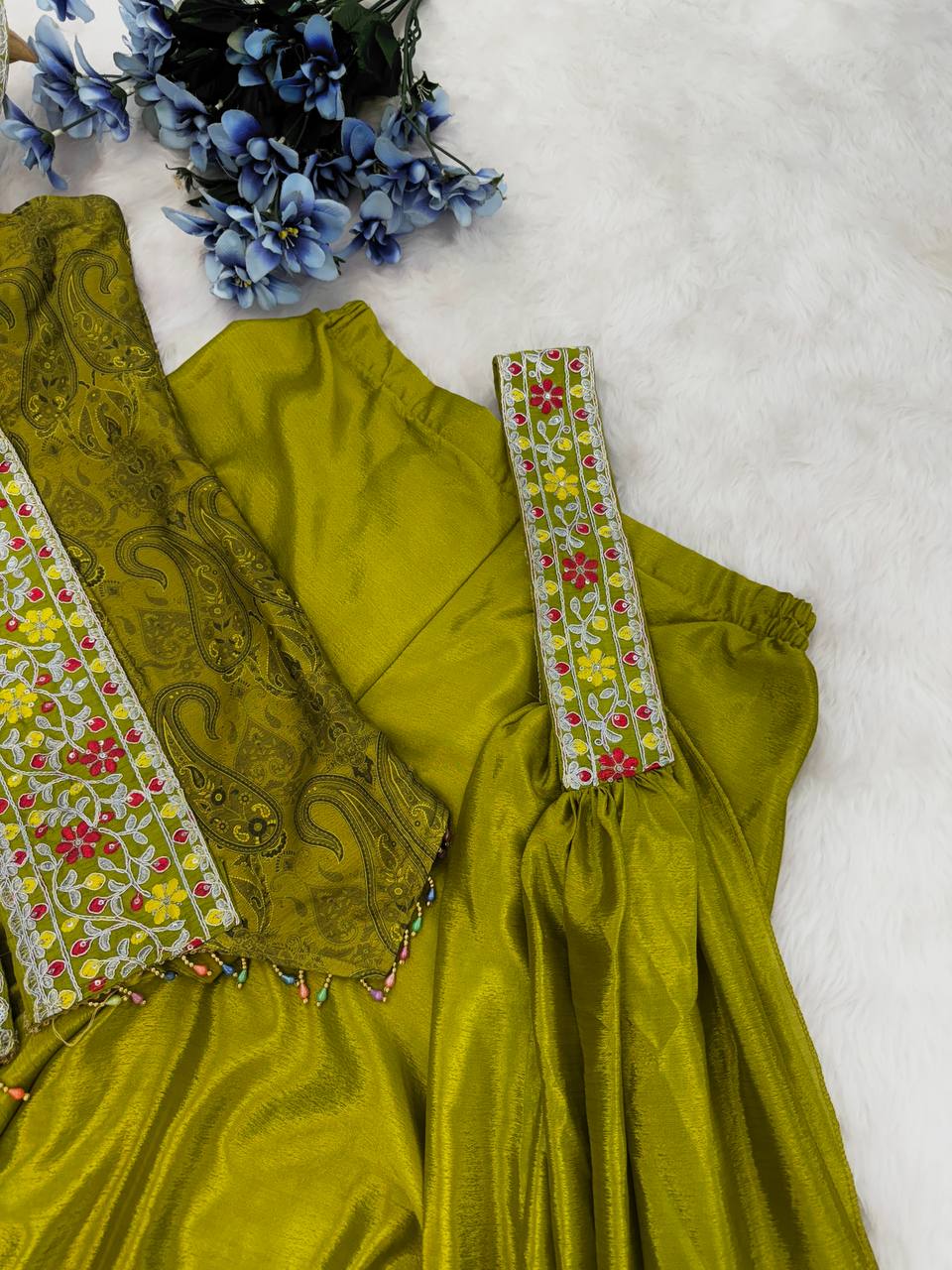 Captivating Green Color Heavy Chinon With Embroidery Sequins Work Palazzo Suit