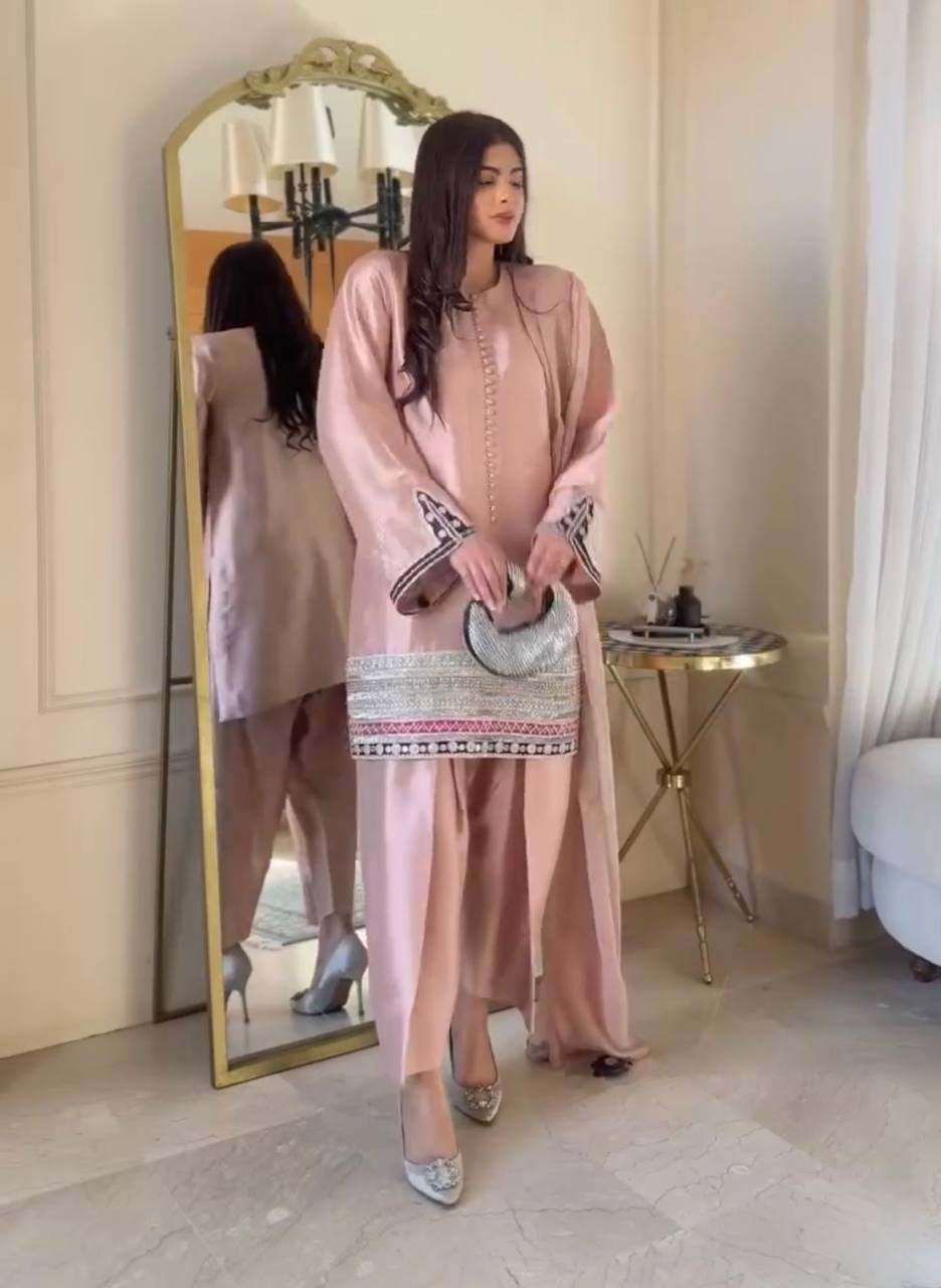 Festive Wear Dusty Pink Color Heavy Natural Creap