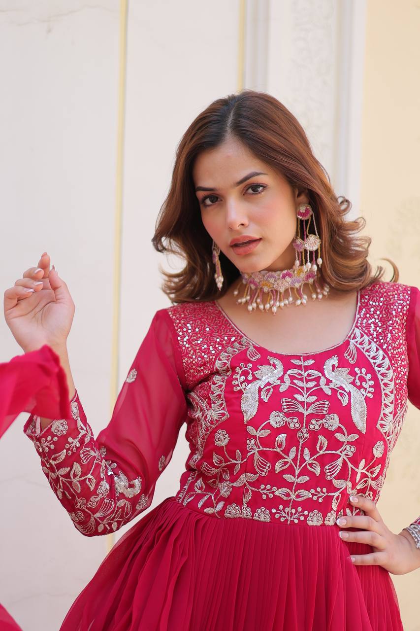 Function Wear Pink Color Faux Georgette And Sequence Work Beautiful Gown