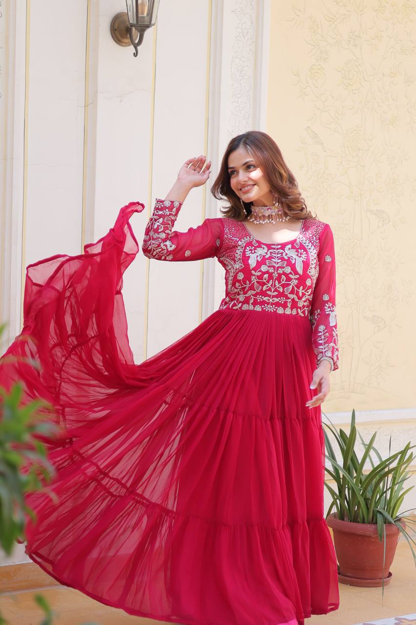 Function Wear Pink Color Faux Georgette And Sequence Work Beautiful Gown