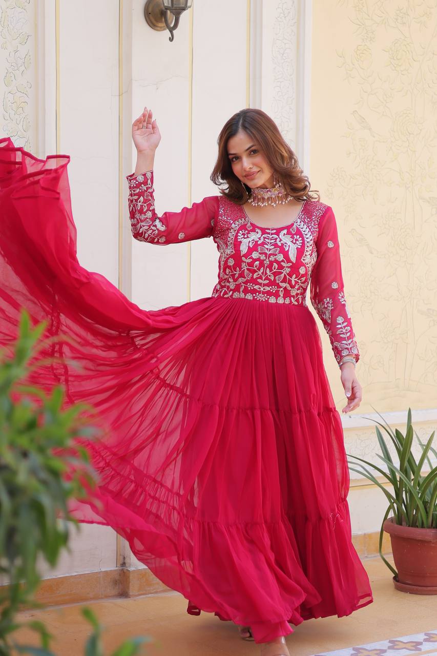 Function Wear Pink Color Faux Georgette And Sequence Work Beautiful Gown
