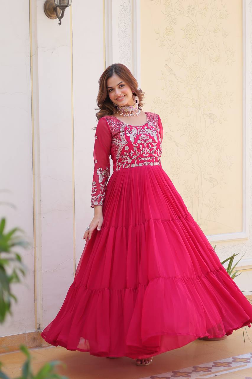 Function Wear Pink Color Faux Georgette And Sequence Work Beautiful Gown
