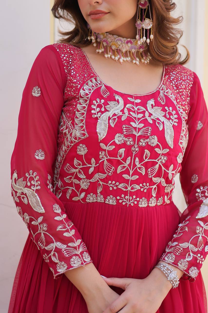 Function Wear Pink Color Faux Georgette And Sequence Work Beautiful Gown