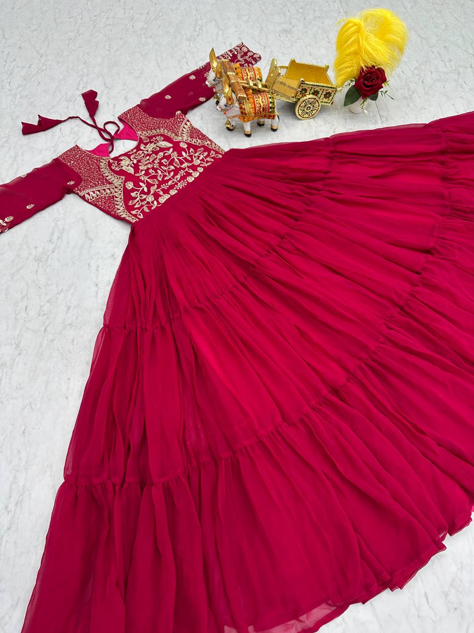 Function Wear Pink Color Faux Georgette And Sequence Work Beautiful Gown