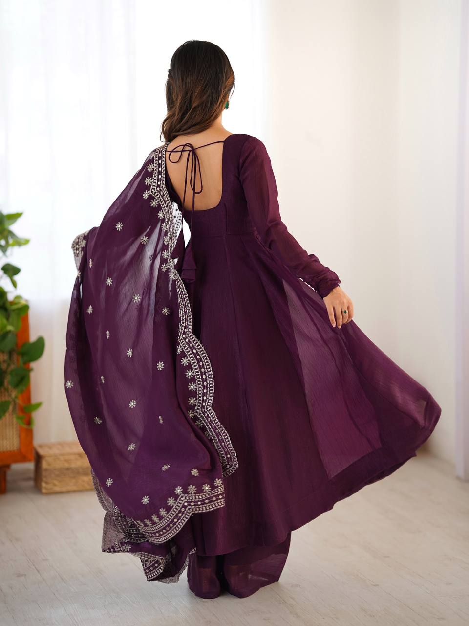 Designer Beautiful Party Wear Look Wine Color Heavy Fandy Silk Gown