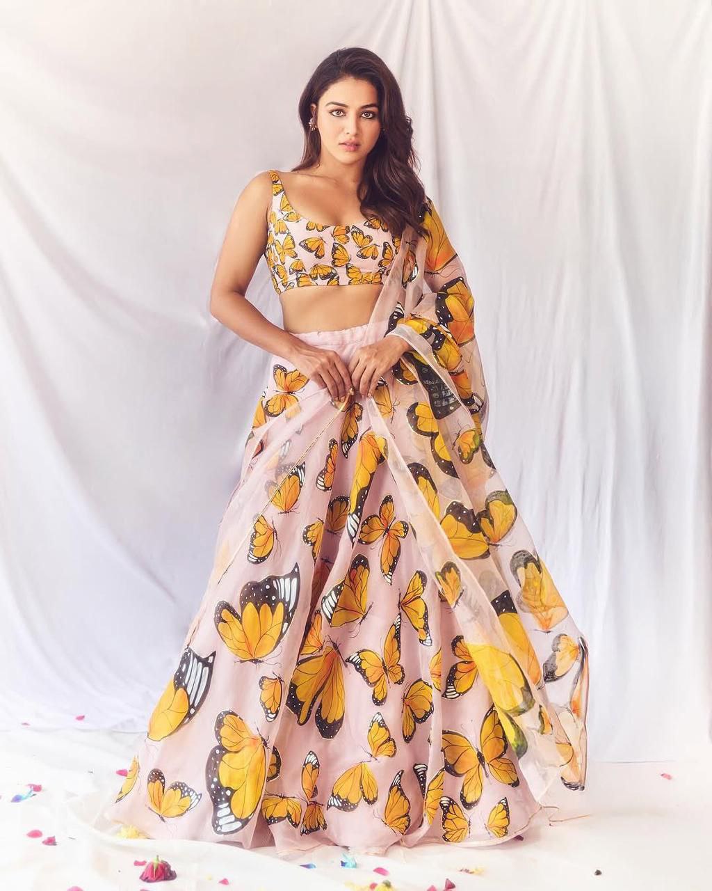Function Wear Yellow Color Pure Organza Silk Digital Printed Designer Lehenga Choli