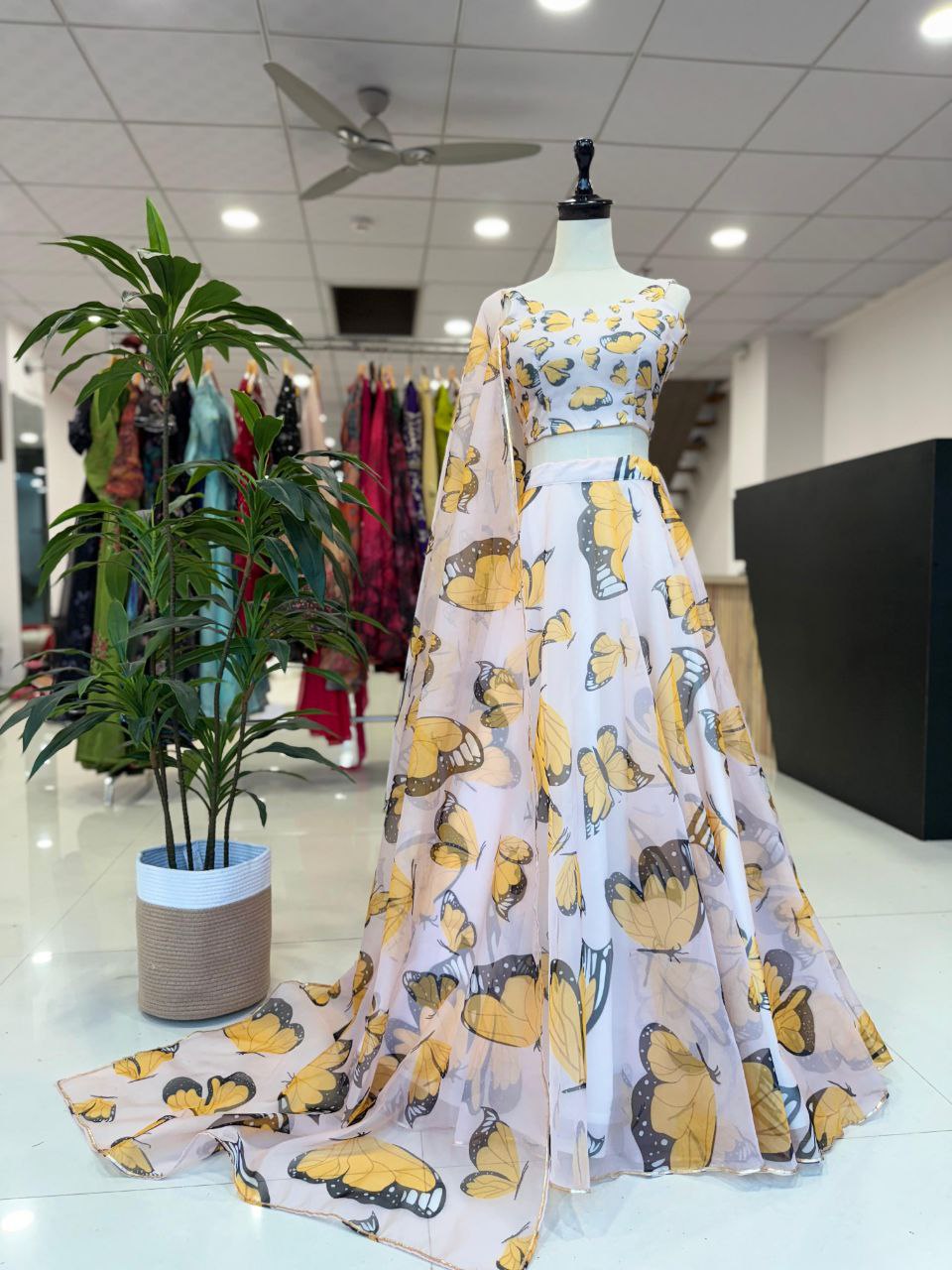 Function Wear Yellow Color Pure Organza Silk Digital Printed Designer Lehenga Choli