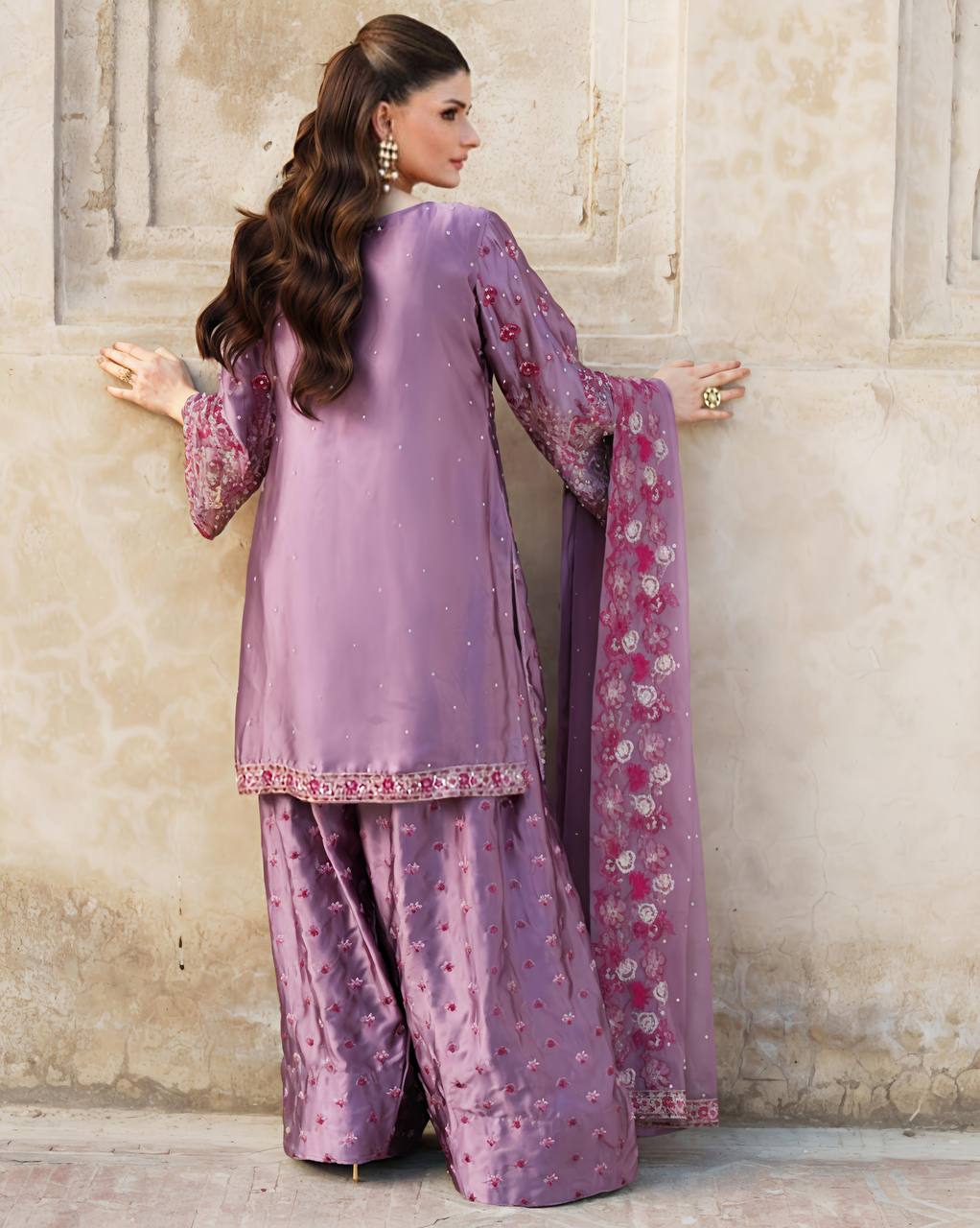 Luxuriant Lavender Color Heavy Faux Georgette With Embroidery Sequence Work Sharara Suit