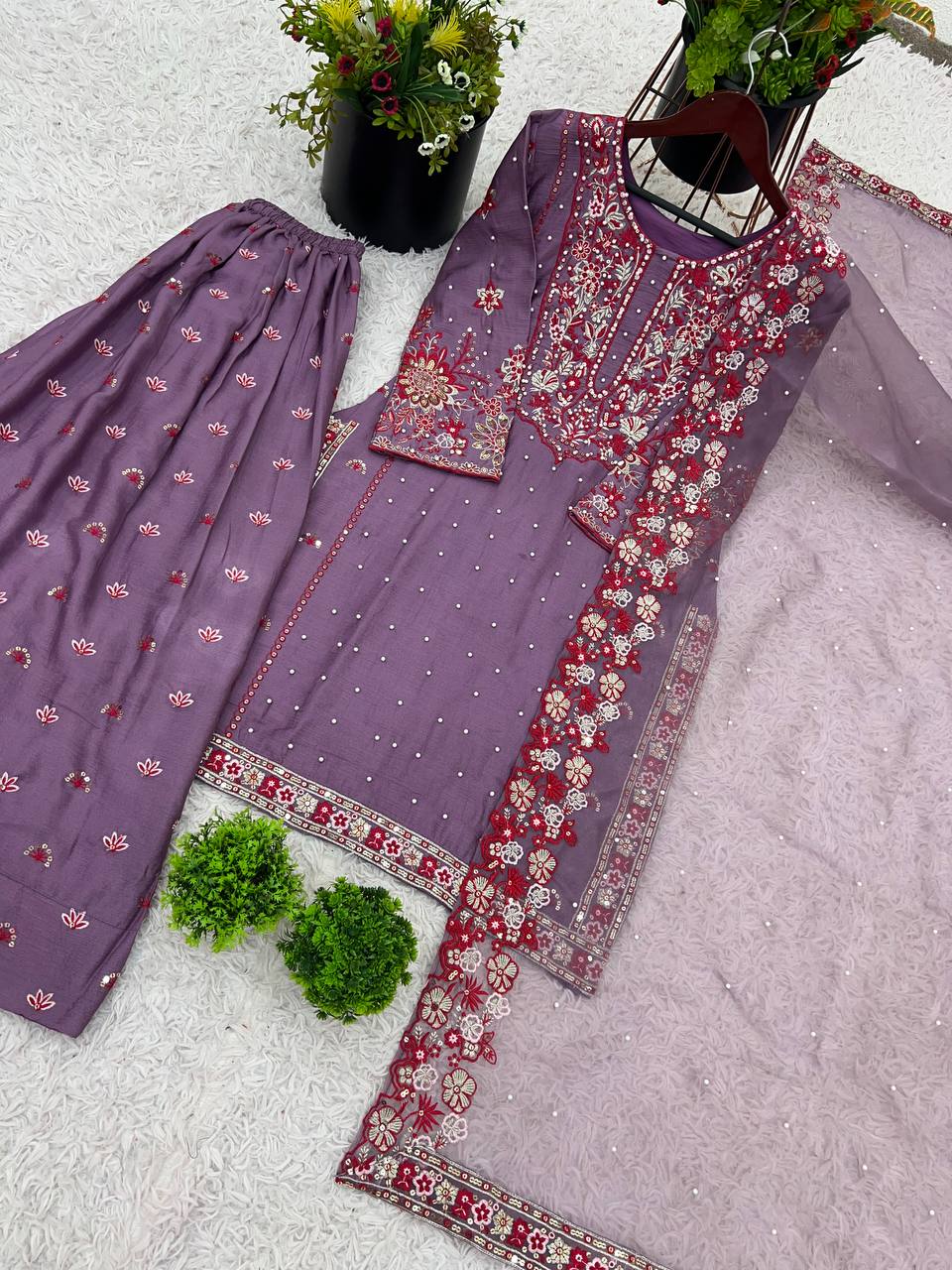 Luxuriant Lavender Color Heavy Faux Georgette With Embroidery Sequence Work Sharara Suit