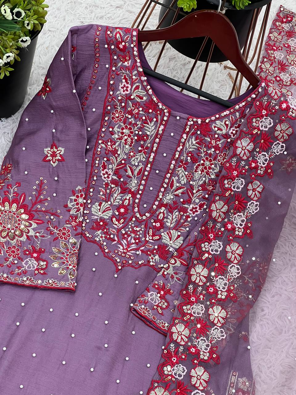 Luxuriant Lavender Color Heavy Faux Georgette With Embroidery Sequence Work Sharara Suit