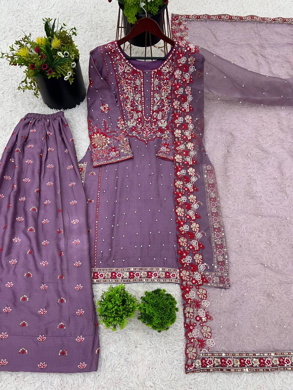 Luxuriant Lavender Color Heavy Faux Georgette With Embroidery Sequence Work Sharara Suit