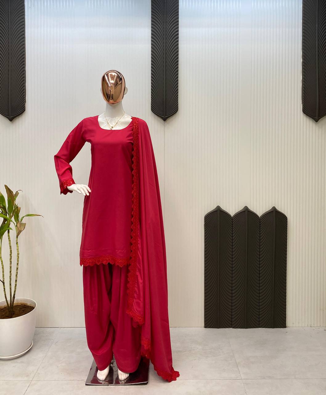 Superhit Red Color French Crape With Sequence Embroidered Work Salwar Suit