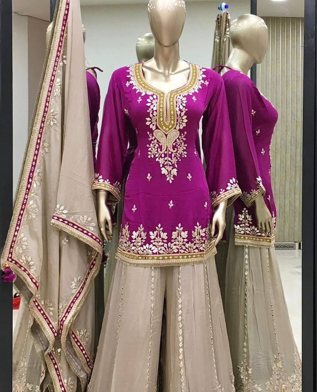 Function Wear Burgundy Color Heavy Faux Georgette With Embroidery Sequence Work Sharara Suit